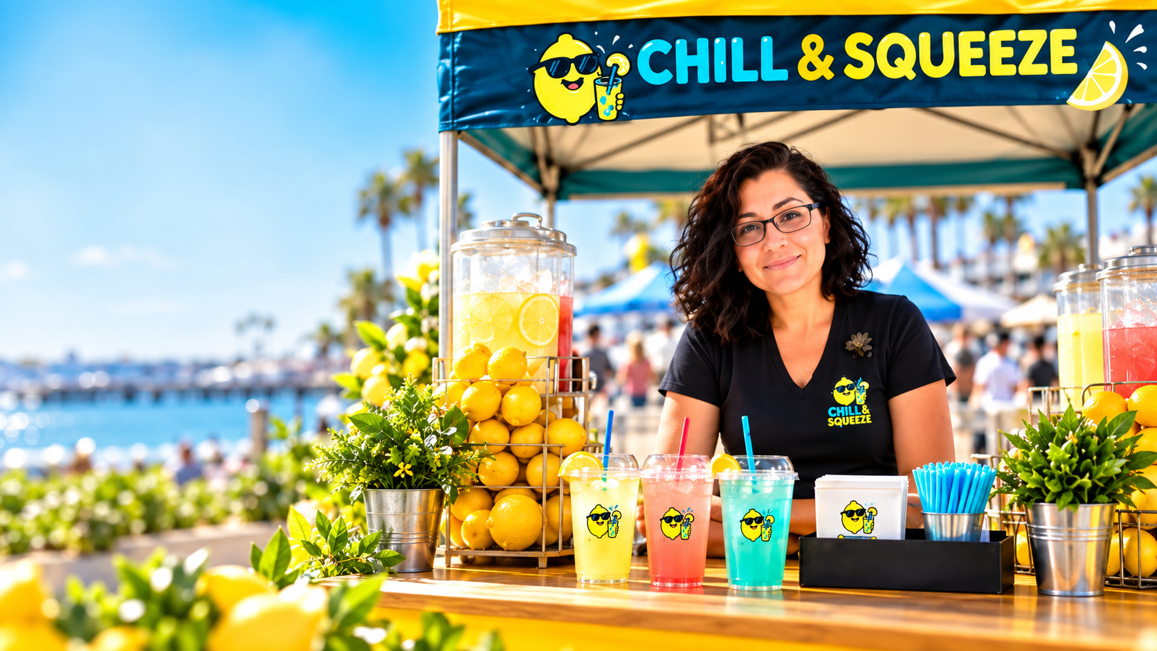 Chrissy serving Chill & Squeeze specialty drinks